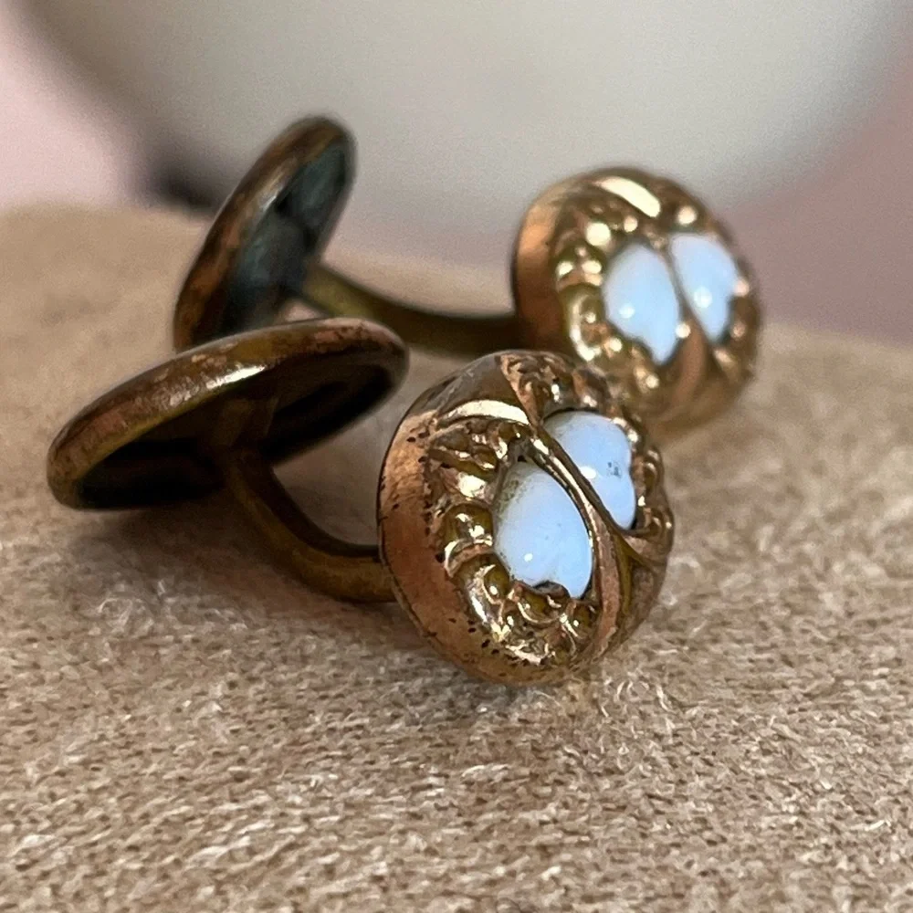 Antique Victorian Rolled Rose Gold Art deco double Opal Heart Cuff links